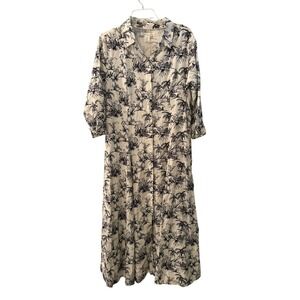 C&C California linen blend Maxi 3/4 Sleeve dress L Coastal Beach Large NWT